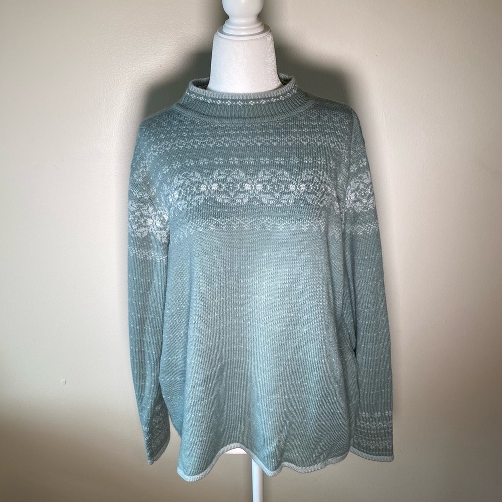 Womens Y2K light green Size 1X fair isle sweater Norton McNaughton …